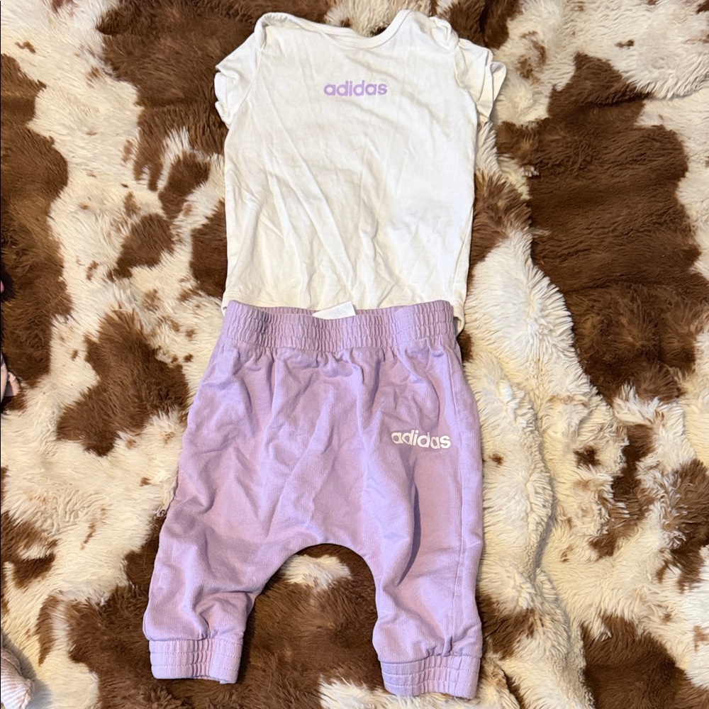 adidas White Top with Light Purple Baby Pants Set